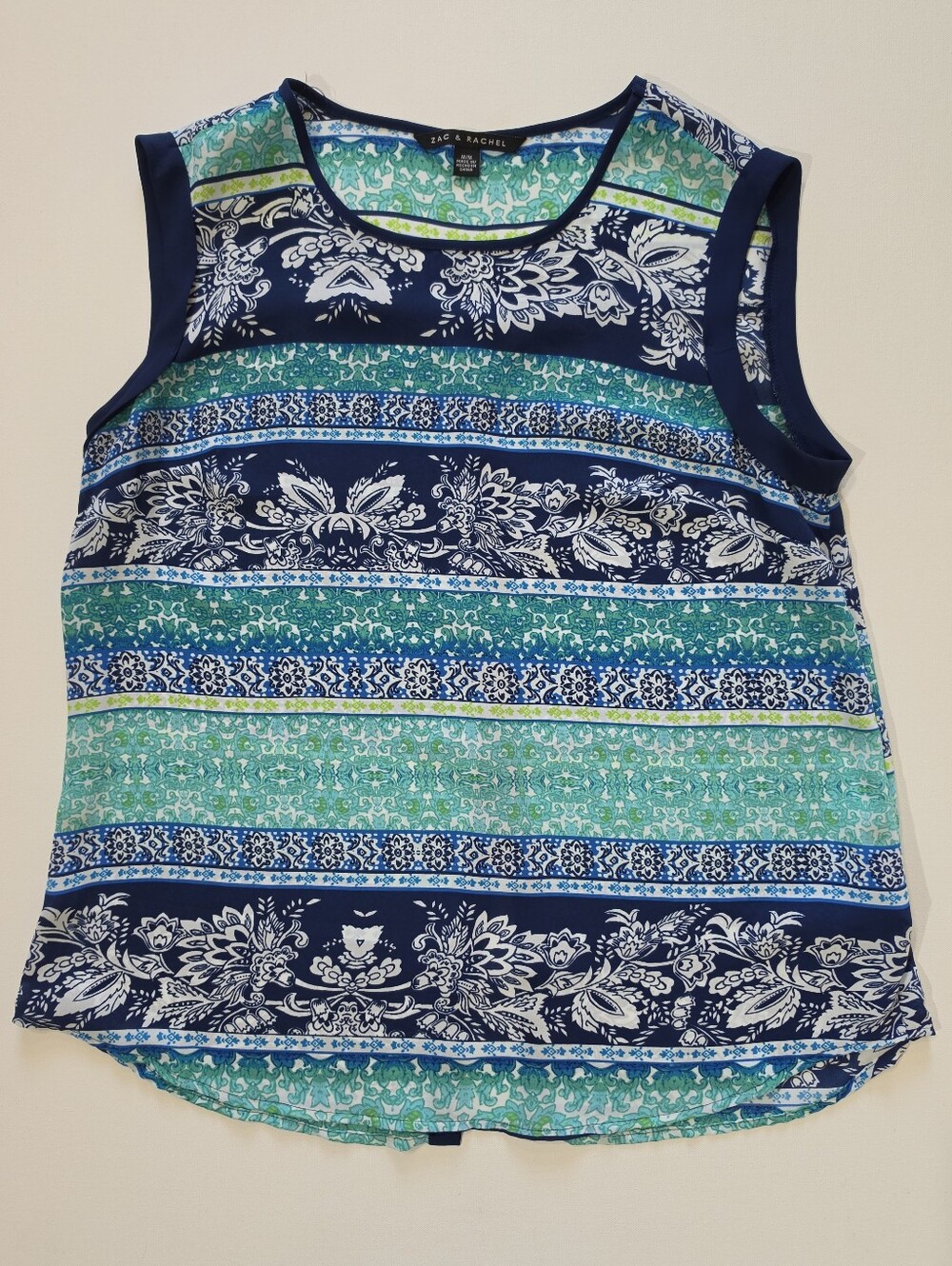 Zac & Rachel Top Womens Medium Blue Green White Floral Sleeveless Boho Chic